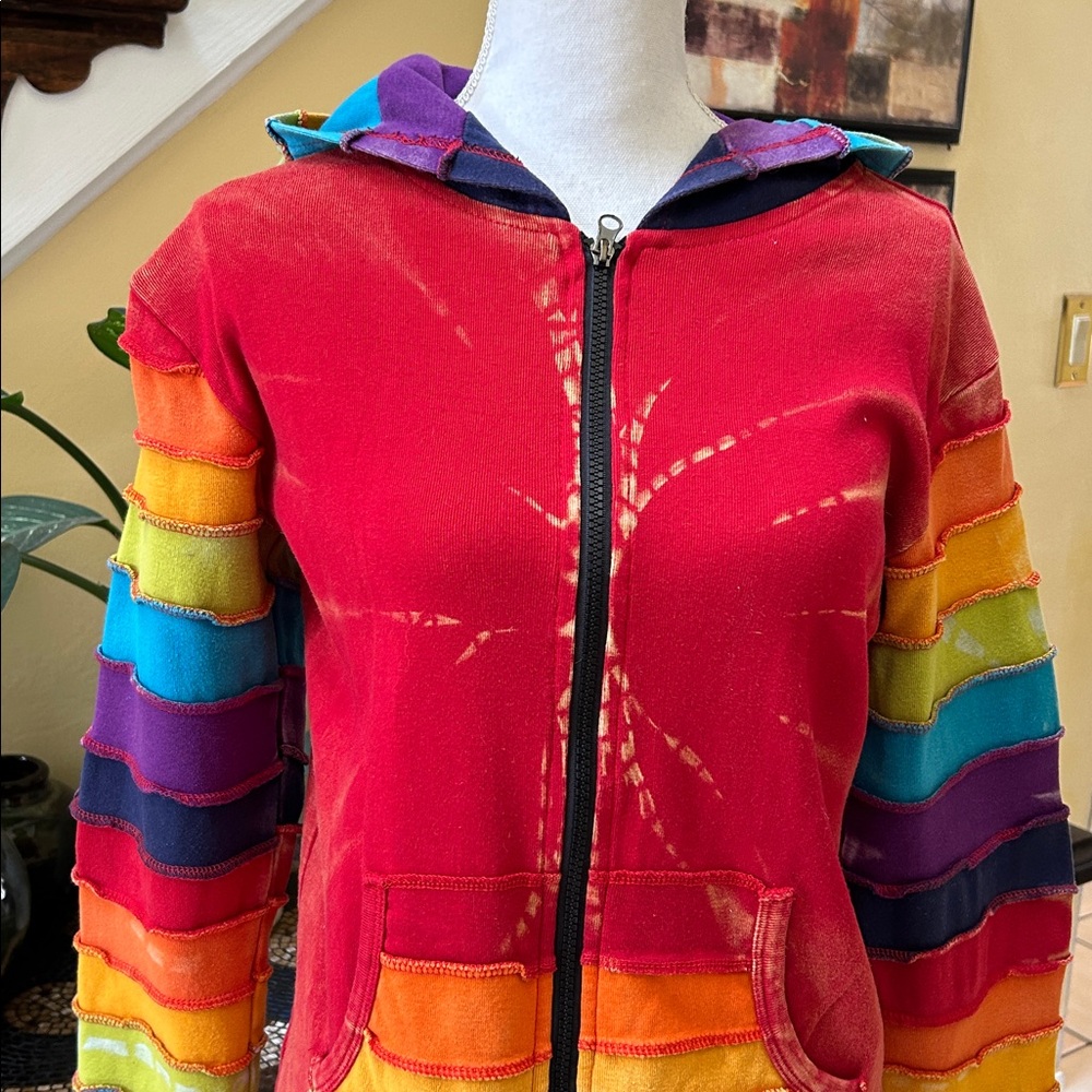 Windhorse Multicolor Patchwork Hoodie Zip Handcra… - image 3
